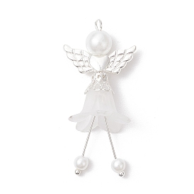 Подвески матовым акриловым, ангел, с фурнитурой из сплава и стеклянными жемчужными бусинами