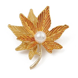 ABS Plastic Imitation Pearl Maple Leaf Brooch Pin, Alloy Enamel Badge for Backpack Clothes