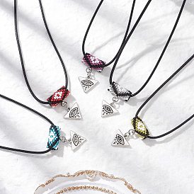 Ожерелья из стеклянных бусин и сплава с подвесками в виде треугольников от сглаза, ожерелья из черного вощеного хлопкового шнура для женщин, античное серебро