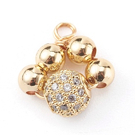 Brass Micro Pave Clear Cubic Zirconia Charms, Round