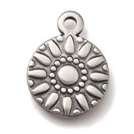 304 Stainless Steel Pendants, Flat Round with Sun Charm