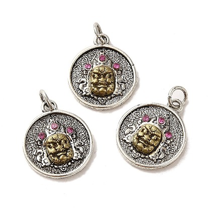 Colgantes de latón, sin cadmio y níque y plomo, con diamantes de imitación y anillo de salto, redondo plano con dijes de buda