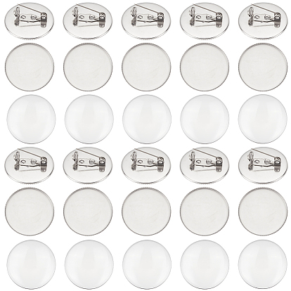 30 наборы пустая купольная стеклянная плоская круглая брошь, 316 булавка для лацкана из хирургической нержавеющей стали для рюкзака