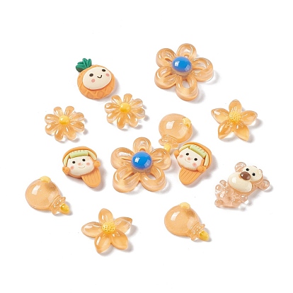 Translucent & Opaque Resin Cabochons, Flower & Pineapple & Monkey & Girl, Mixed Shapes