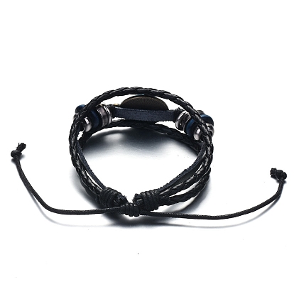Alloy Braided Bead Multi-Strand Bracelets, Glass Viking Rune Bracelet