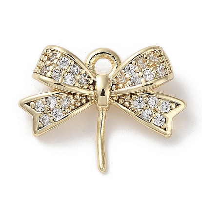 Brass Micro Pave Clear Cubic Zirconia Charms, Cadmium Free & Nickel Free & Lead Free, Bowknot