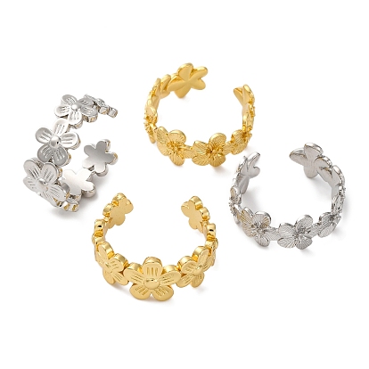 Стойки с покрытием из латуни, открытые манжеты с цветком, кольца для женщин, без свинца и без кадмия, долговечный