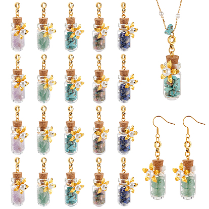 20шт стеклянные бутылки европейские подвески-шармы, с натуральной и синтетической крошкой, золотые