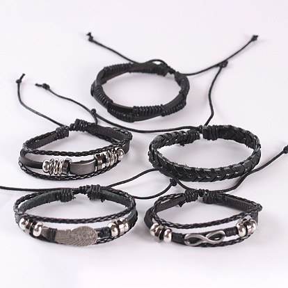 8-shaped Alloy Wing Set with 5 Leather Bracelets for Men and Women Jewelry