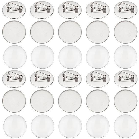30 наборы пустая купольная стеклянная плоская круглая брошь, 316 булавка для лацкана из хирургической нержавеющей стали для рюкзака