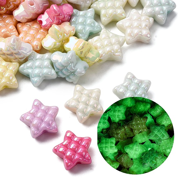 Светящиеся и УФ-покрытые непрозрачные акриловые бусины, радужный, тартановая звезда, светится в темноте