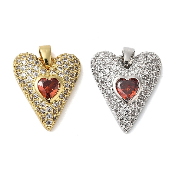 Подвески из латуни и кубического циркония, без кадмия и без свинца, долговечный, сердце, красные