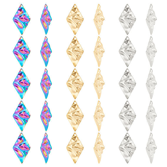 30шт. 3 цвета 304 подвеска из нержавеющей стали, фактурные подвески, ромб