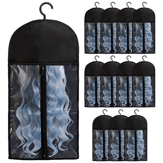 12Pcs Non-Woven Fabric Wig Storage Dust Cover, Rectangle, with 12Pcs Plastic Wig Hook