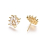 Brass Cubic Zirconia Stud Earring Findings, with Loop, Flower, Clear