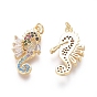 Golden Plated Brass Pendants, with Cubic Zirconia and Jump Rings, Sea Horse