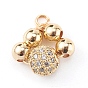 Brass Micro Pave Clear Cubic Zirconia Charms, Round