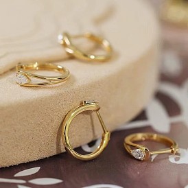 Серьги-кольца из прозрачного кубического циркония в форме капли из латуни