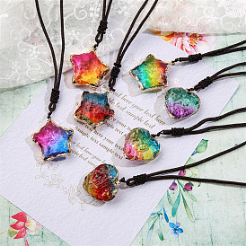 Colorful Gemstone Pendant Necklace with Heart and Star Design