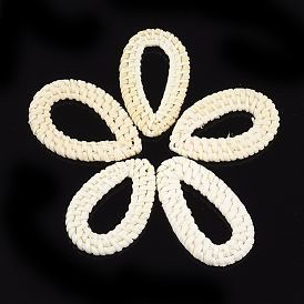 Handmade Reed Cane/Rattan Woven Linking Rings, For Making Straw Earrings and Necklaces, Bleach, Drop