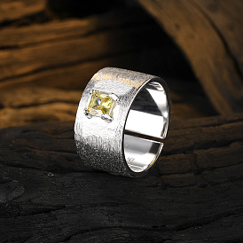 925 Silver Matte Wide Band Diamond-Set Open Ring - Personalized, Stylish, Fashionable.