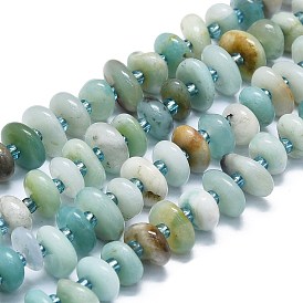 Brins de perles d'amzonite de fleurs naturelles, avec des perles de rocaille, plat