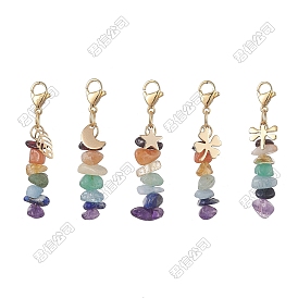 5Piezas de adornos colgantes con chips de piedras preciosas naturales de chakra, con 304 de acero inoxidable broches pinza de langosta