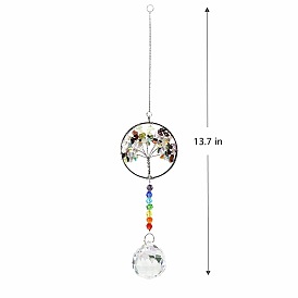 Big Pendant Decorations, Hanging Sun Catchers, LENGYUE Chakra Thme K9 Crystal Glass, Flat Round with Tree of Life