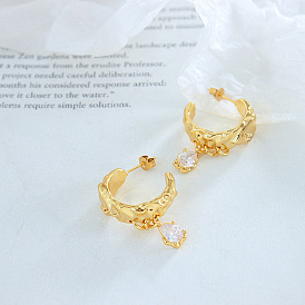 Symmetrical Zircon Tassel Geometric Earrings for Women - Fashionable and Luxurious Brass Ear Jewelry