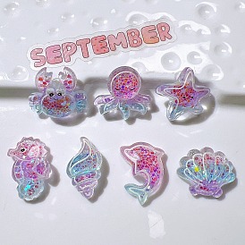 Прозрачные смолы кабошоны, морская звезда/форма ракушки/дельфин/морской конёк/краб, с блестка