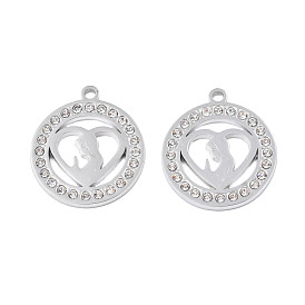 304 colgantes de acero inoxidable, con diamantes de imitación de cristal, anillo con corazón y mujer