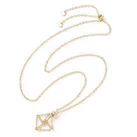Crystal Stone Cage Pendant Necklaces, with Brass Slider, 304 Stainless Steel Cable Chain Necklaces