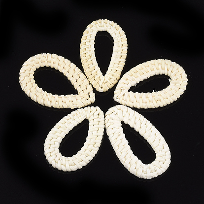 Handmade Reed Cane/Rattan Woven Linking Rings, For Making Straw Earrings and Necklaces, Bleach, Drop