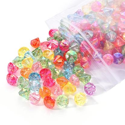 Transparent Acrylic Charms, AB Color Plated, Faceted, Diamond Shape