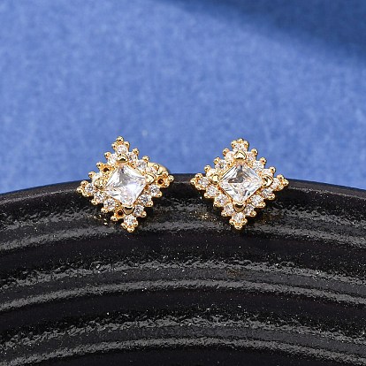 Серьги-гвоздики из латуни с микропаве из кубического циркония для женщин, ромб