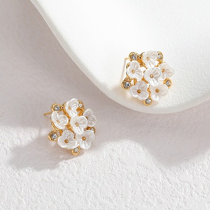 304 серьги-гвоздики из нержавеющей стали для женщин, цветок, смолой и горный хрусталь