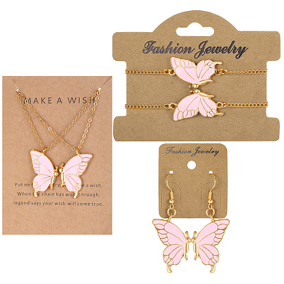 Charming Butterfly Jewelry Set with Pink Oil Drop Pendant and Earrings