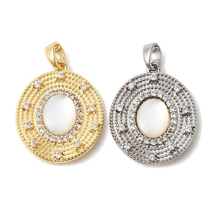Натуральный белый оболочки подвески, Овальные подвески с латунными микропаве из прозрачных кубических цирконий.