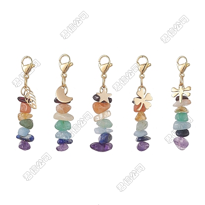 5Piezas de adornos colgantes con chips de piedras preciosas naturales de chakra, con 304 de acero inoxidable broches pinza de langosta