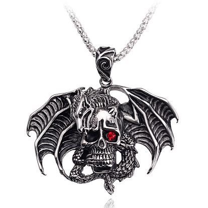 Hip-hop cool dragon skull titanium steel pendant - fashionable men's necklace.