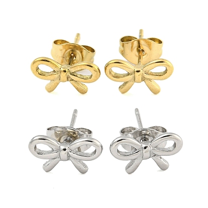 Ионное покрытие (ip) 304 серьги-гвоздики из нержавеющей стали, бантом