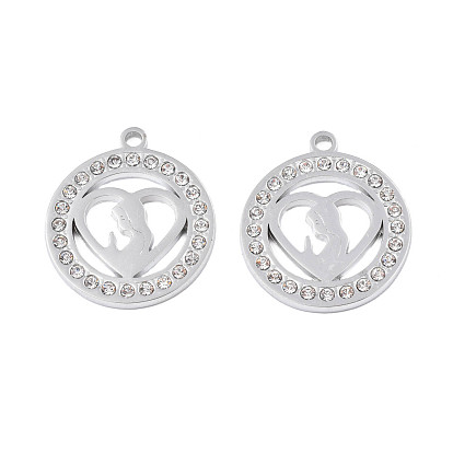 304 colgantes de acero inoxidable, con diamantes de imitación de cristal, anillo con corazón y mujer