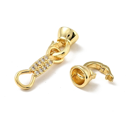 Rack Plating Brass Micro Pave Clear Cubic Zirconia Fold Over Clasps, Cadmium Free & Lead Free, Long-Lasting Plated