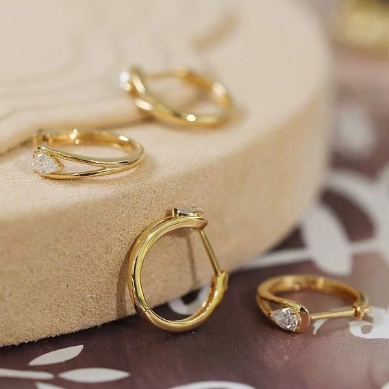 Серьги-кольца из прозрачного кубического циркония в форме капли из латуни