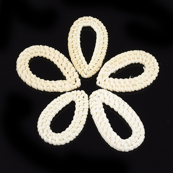 Handmade Reed Cane/Rattan Woven Linking Rings, For Making Straw Earrings and Necklaces, Bleach, Drop