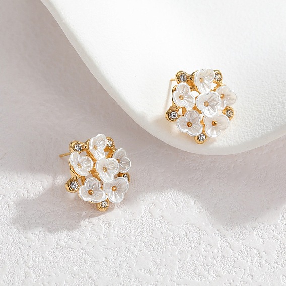 304 серьги-гвоздики из нержавеющей стали для женщин, цветок, смолой и горный хрусталь