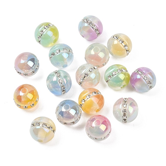Бусины из смолы с имитацией кошачьего глаза, разноцветные бусины, круглые, с латунной фурнитурой из стразов и блестящей пудрой