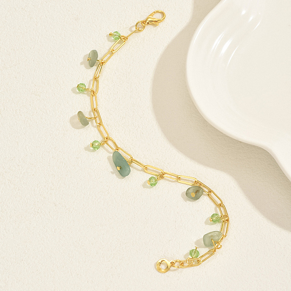 Элегантные винтажные женские браслеты-цепочки из нержавеющей стали, браслеты с подвесками из нерегулярных натуральных авантюриновых чипсов инкрустация