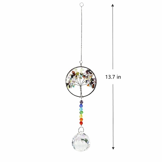 Big Pendant Decorations, Hanging Sun Catchers, LENGYUE Chakra Thme K9 Crystal Glass, Flat Round with Tree of Life