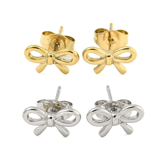 Ионное покрытие (ip) 304 серьги-гвоздики из нержавеющей стали, бантом